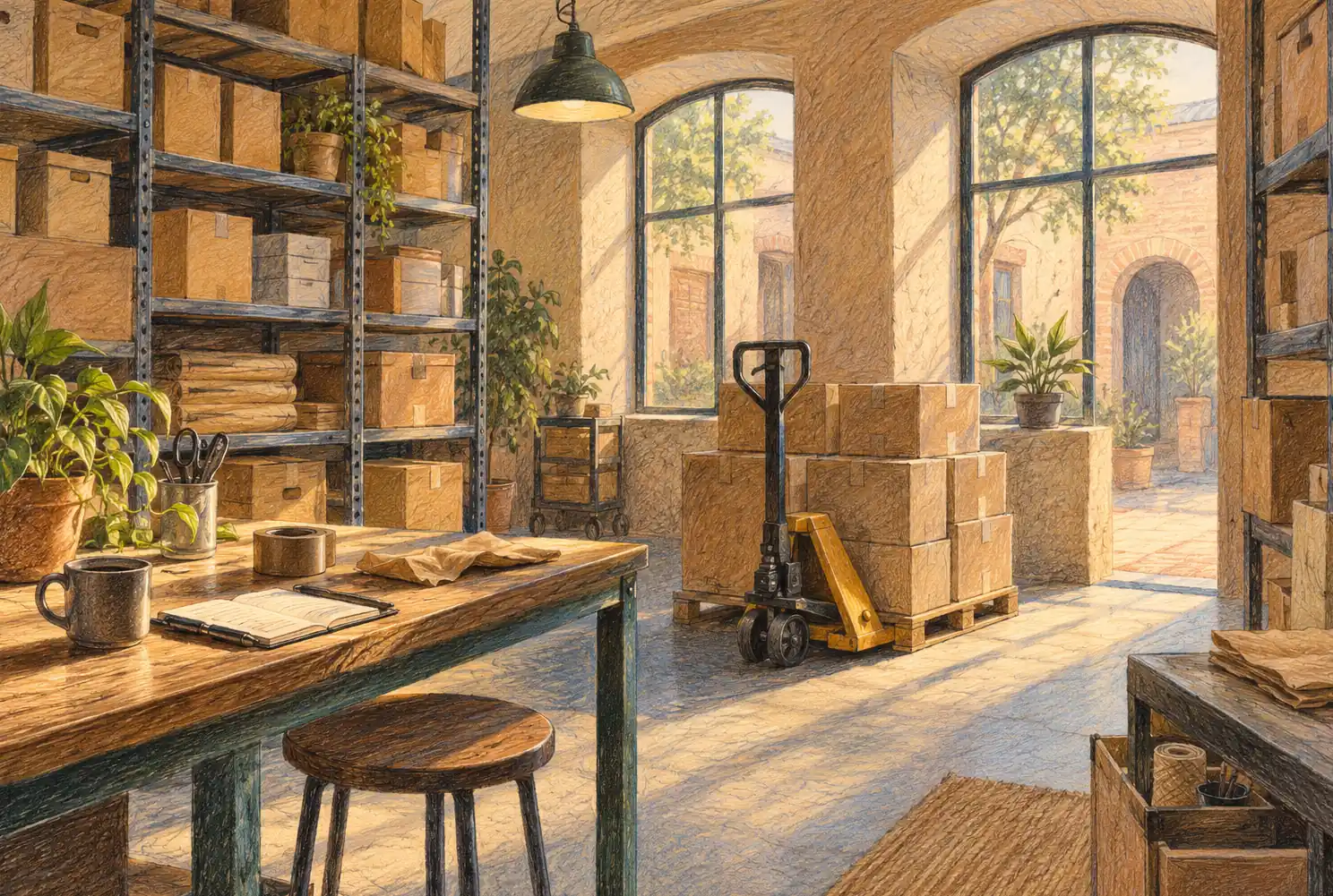 Illustration of warehouse businesses and their working space