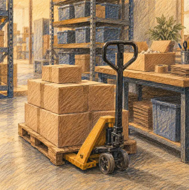 Illustration of warehouse businesses equipment and workspace